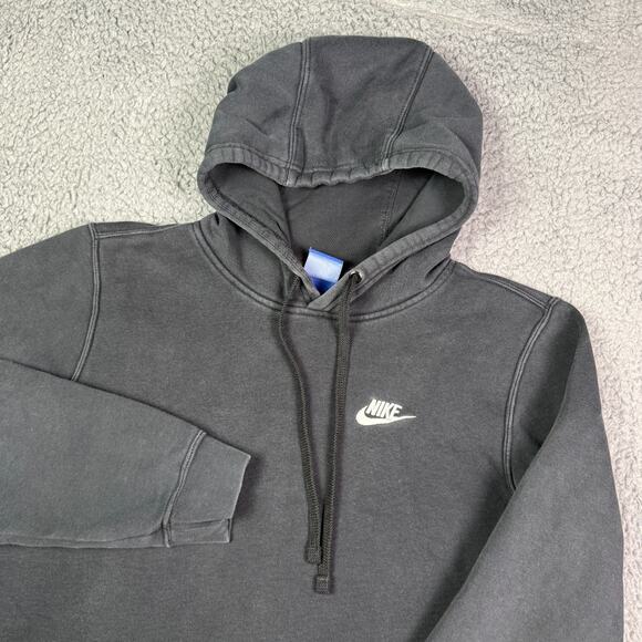 Nike Hoodie Mens Small Black Embroidered Logo Sportswear Club Fleece Sweatshirt - Picture 1 of 8